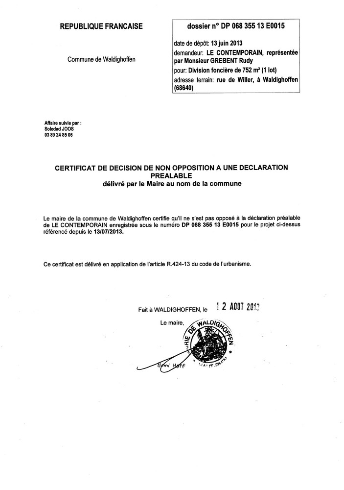 Déclaration préalable n°13E0015 - SCI CONTEMPORAIN