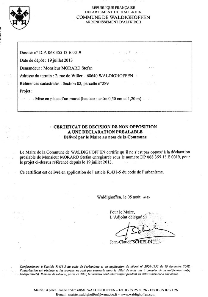 Déclaration préalable n°13E0019 - M. MORARD