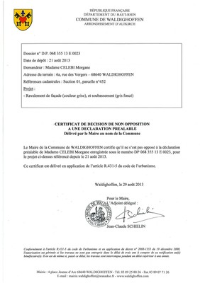 Non opposition DP 13E23 - CELEBI Morgane