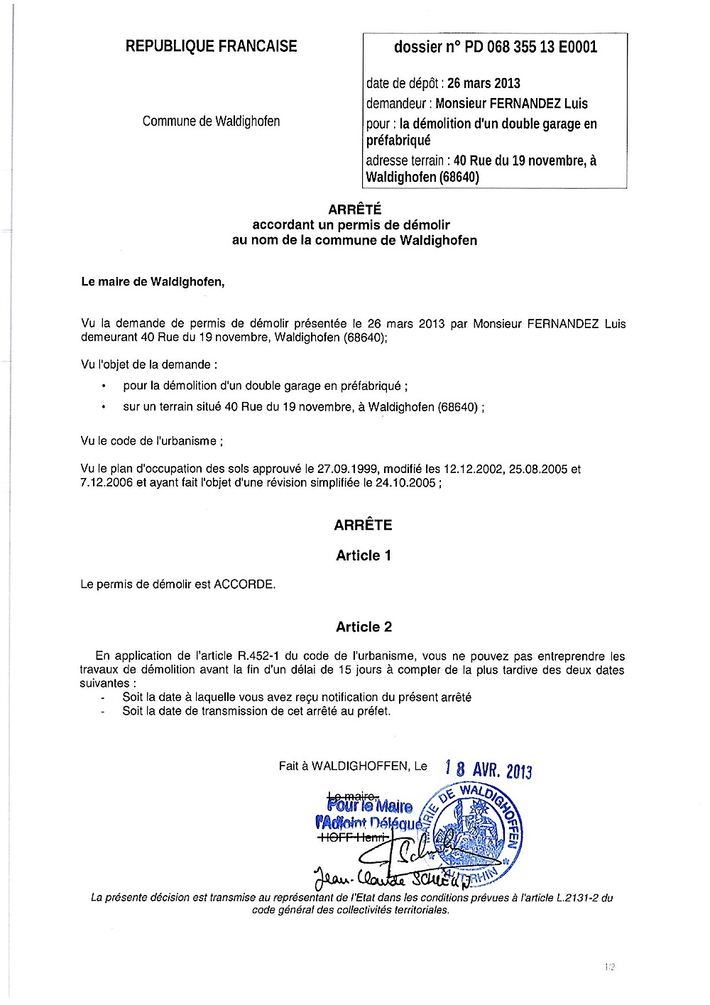 Permis de démolir PD 13E0001 Fernandez Luis