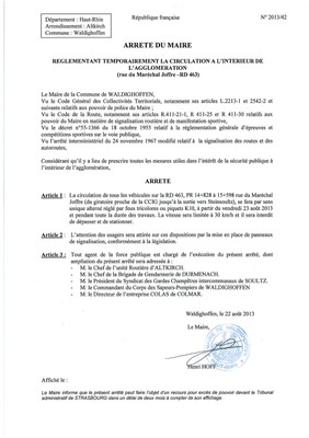 Arrêté gravillonage RD463 Waldighoffen 2013