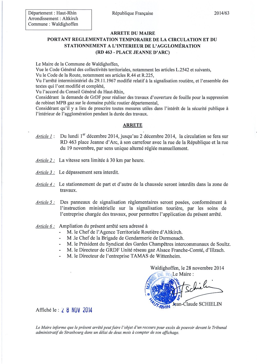 Arrêté 2014/63 circulation