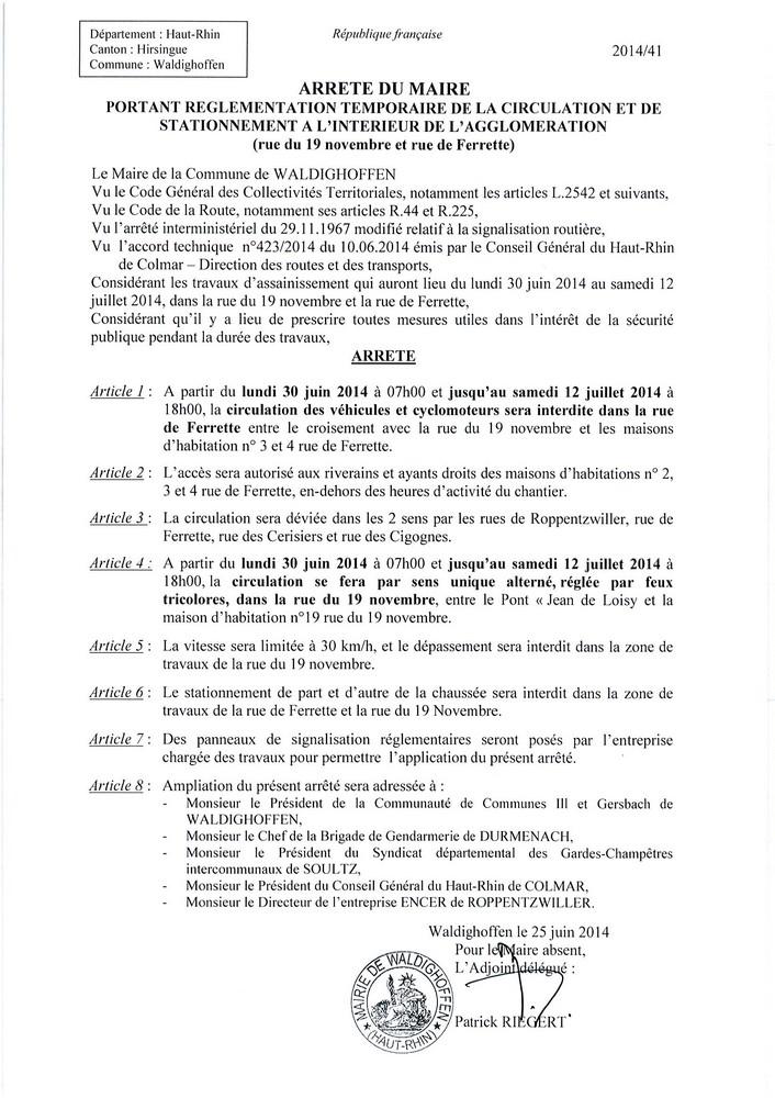 Arrêté règlementant la circulation et le stationnement