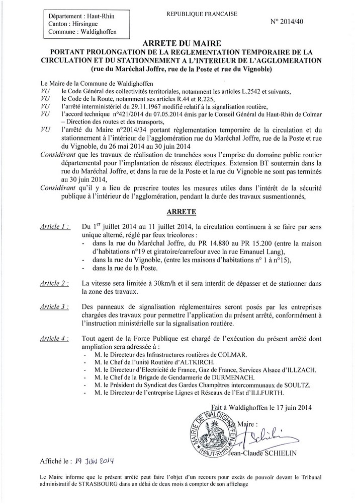 Arrêté règlementant la circulation et le stationnement