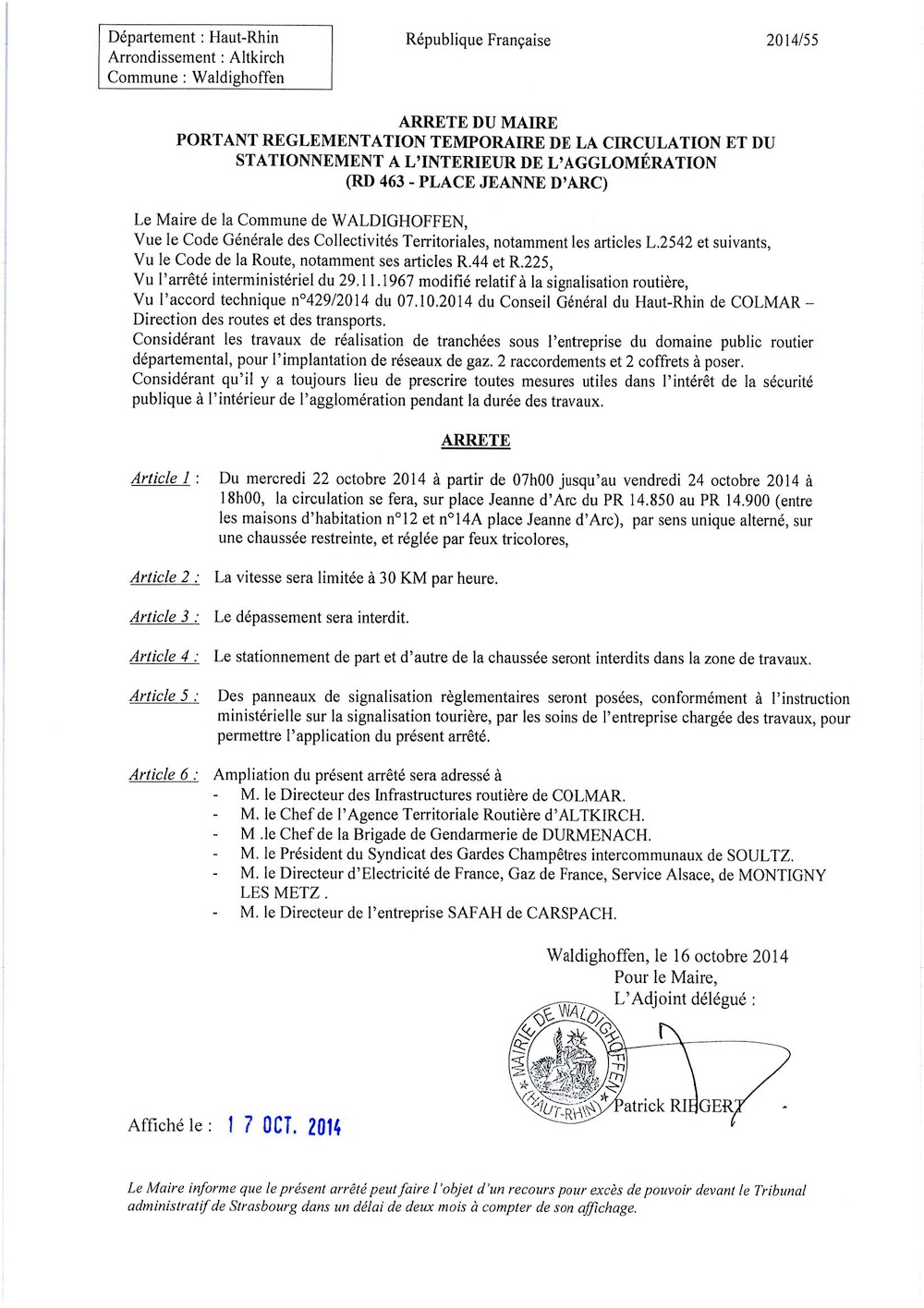 Arrêté circulation 2014/55