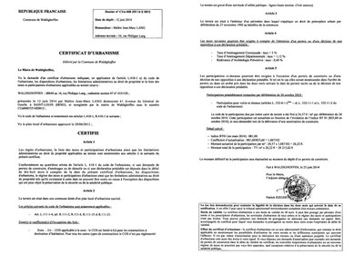 Certificat d'urbanisme délivré à Maître Jean-Marc LANG