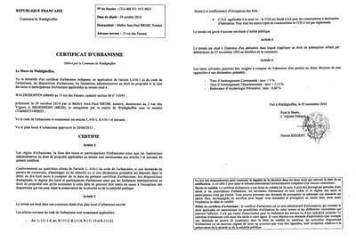 Certificat d'urbanisme délivré à Maître Jean-Paul BROM, notaire