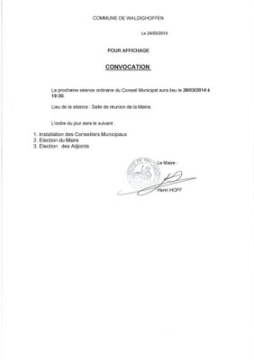 Convocation Conseil Municipal le 28.03.2014