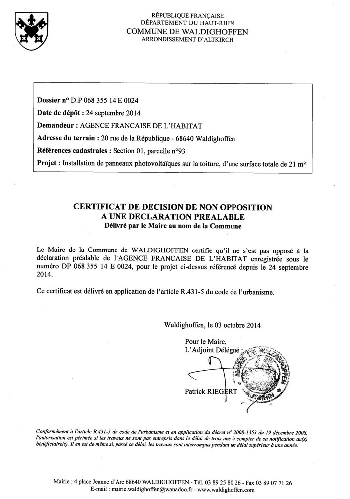 Décision à la déclaration préalable de l'Agence Française de l'Habitat