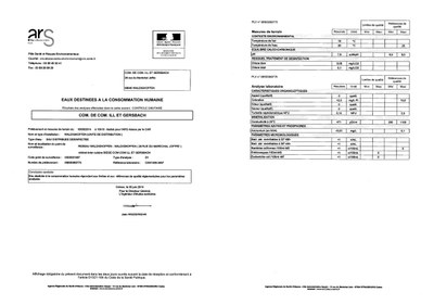 Rapport d'analyse d'eau potable du 20 juin 2014