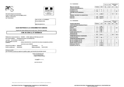 Rapport d'analyse d'eau potable du 23 décembre 2014