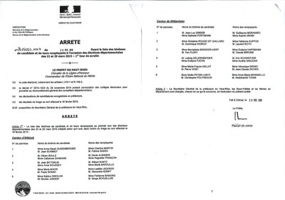Arrêté préfectoral - élections départementales des 22 et 29 mars 2015
