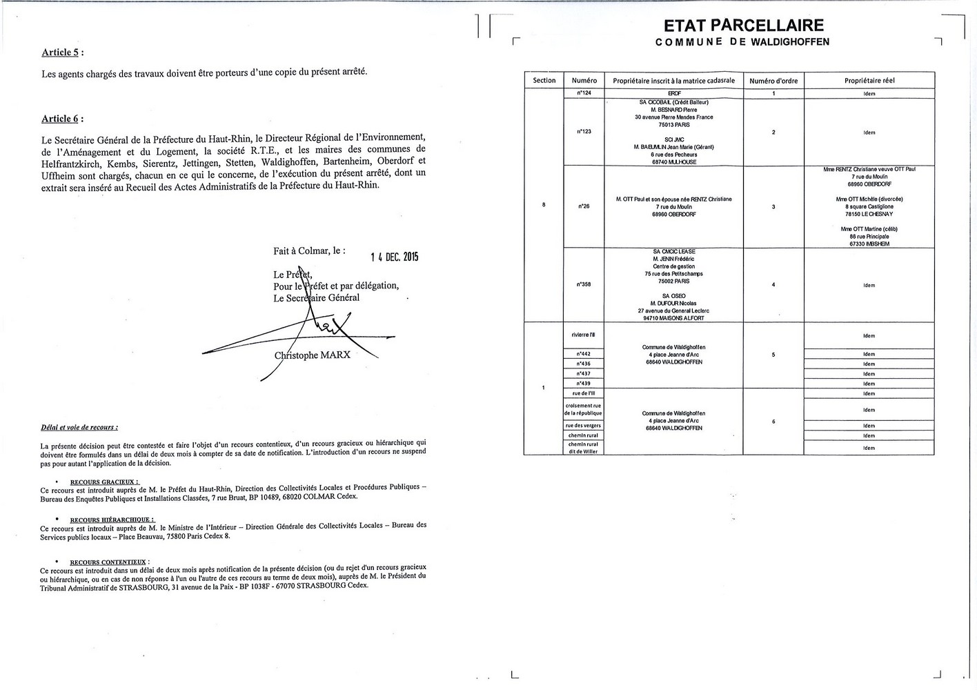 Arrêté préfectoral : liaison KEMBS-WALDIGHOFFEN