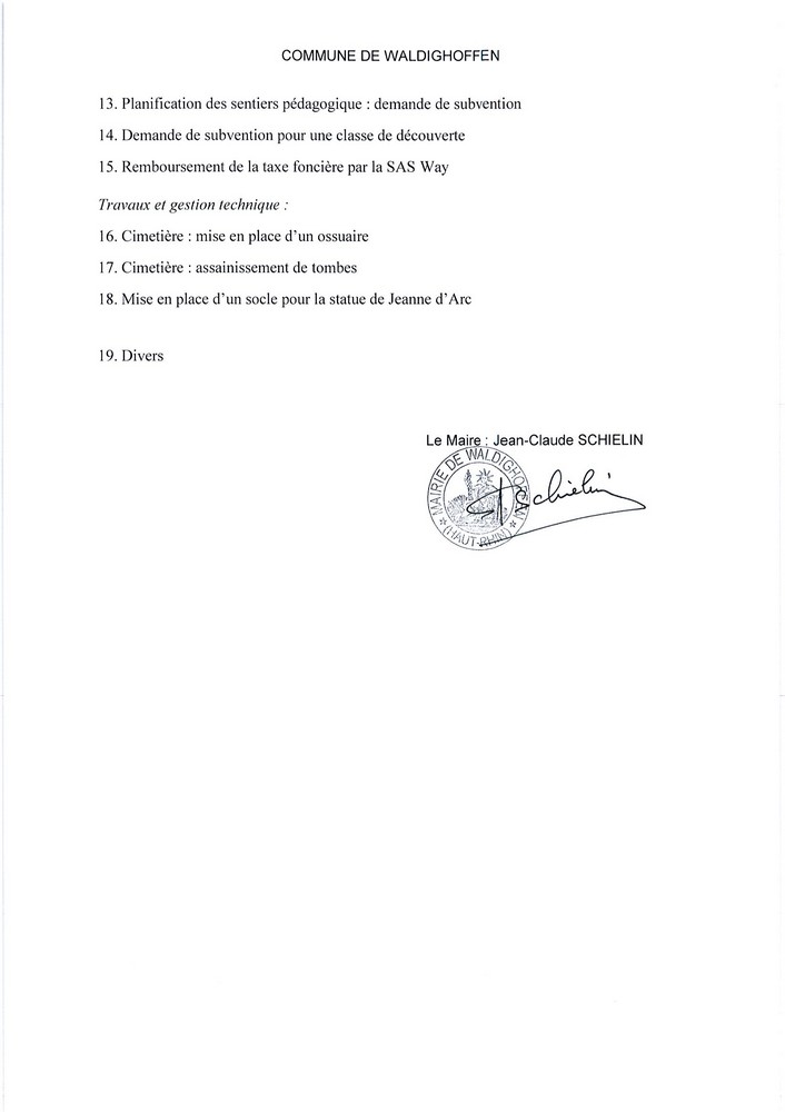 Convocation du Conseil Municipal le lundi 12 octobre 2015