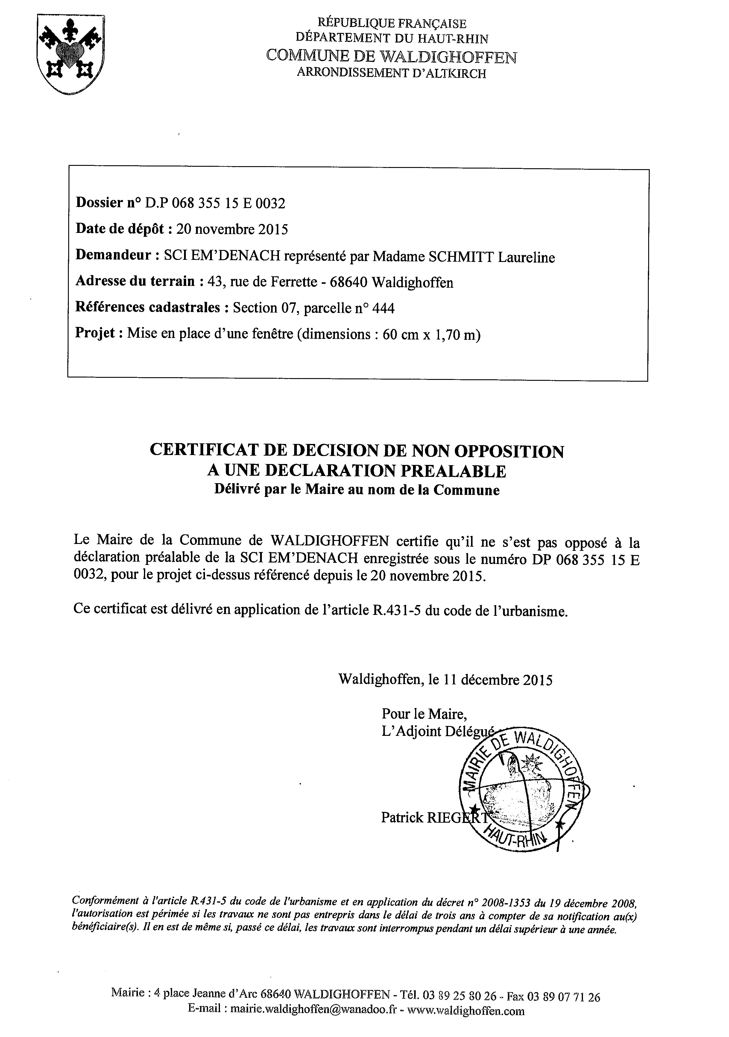 Décision à la déclaration préalable de la SCI EM'DENACH