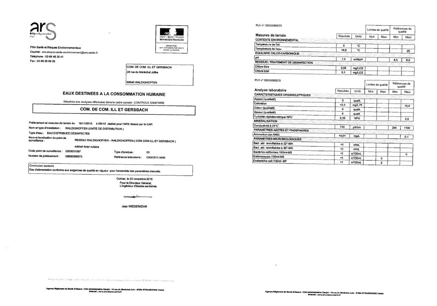 Rapport d'analyse d'eau potable