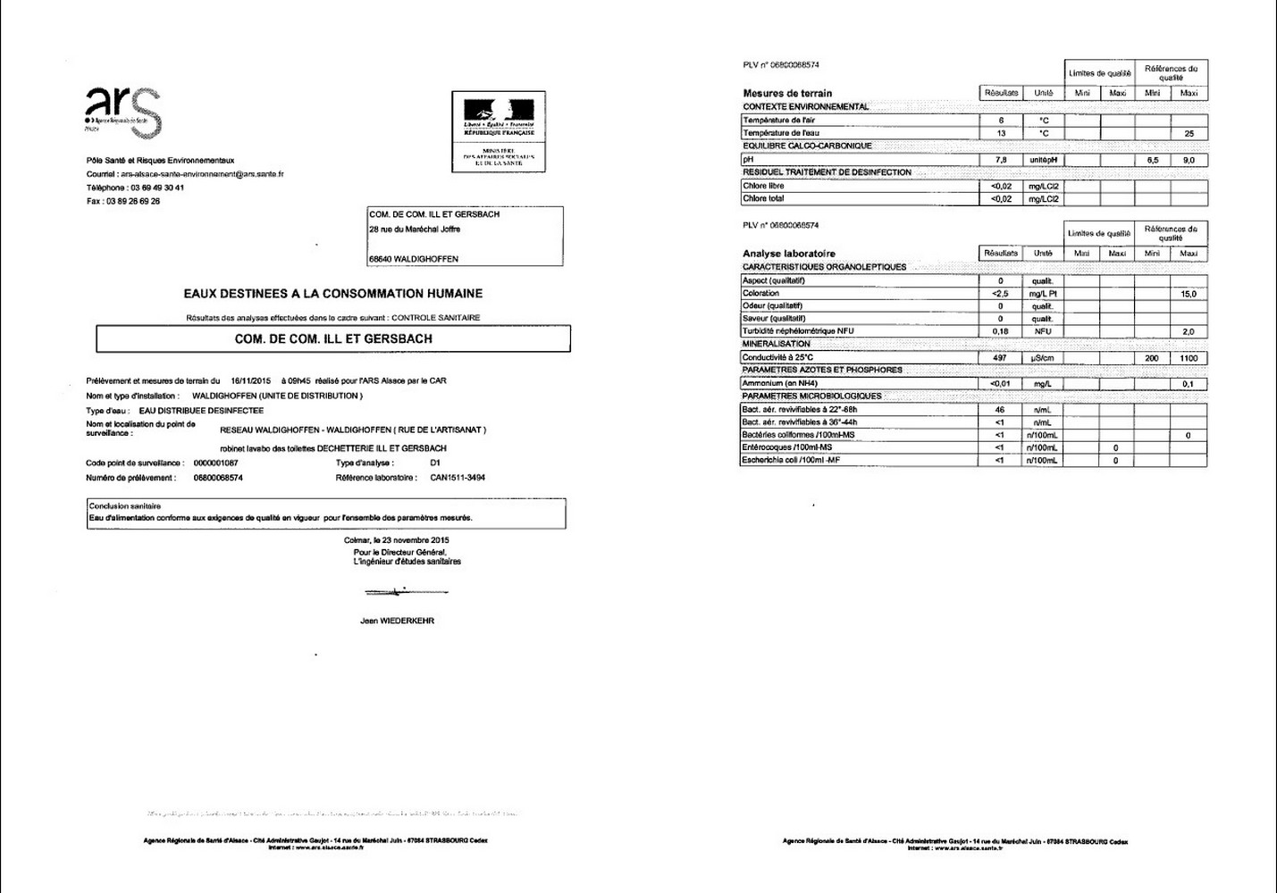 Rapport d'analyse d'eau potable