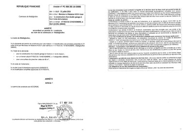 Arrêté accordant la demande de permis de construire de M. et Mme KOCH