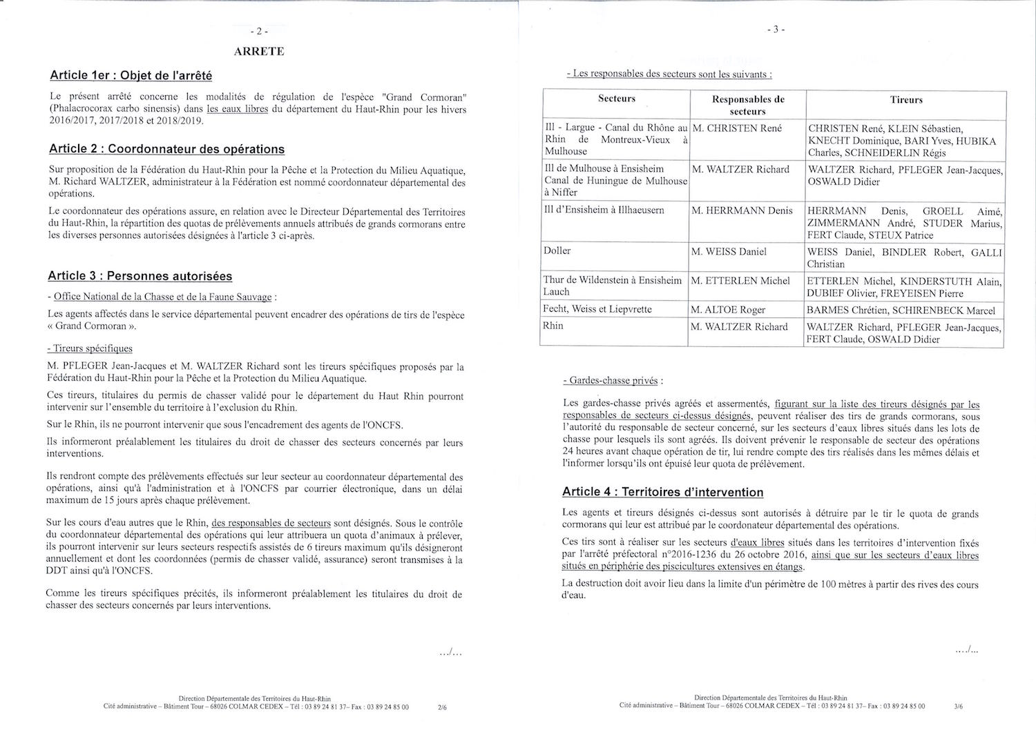 Arrêté portant autorisation de destruction de l'espèce "Grand Cormoran" 