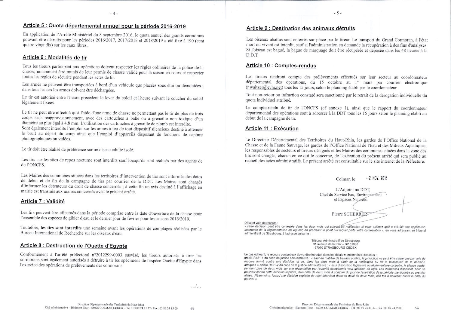 Arrêté portant autorisation de destruction de l'espèce "Grand Cormoran" 