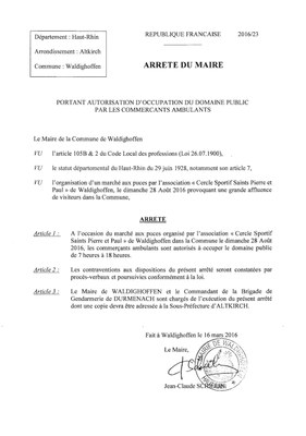 Arrêté portant autorisation d'occupation du domaine publique - marché aux puces