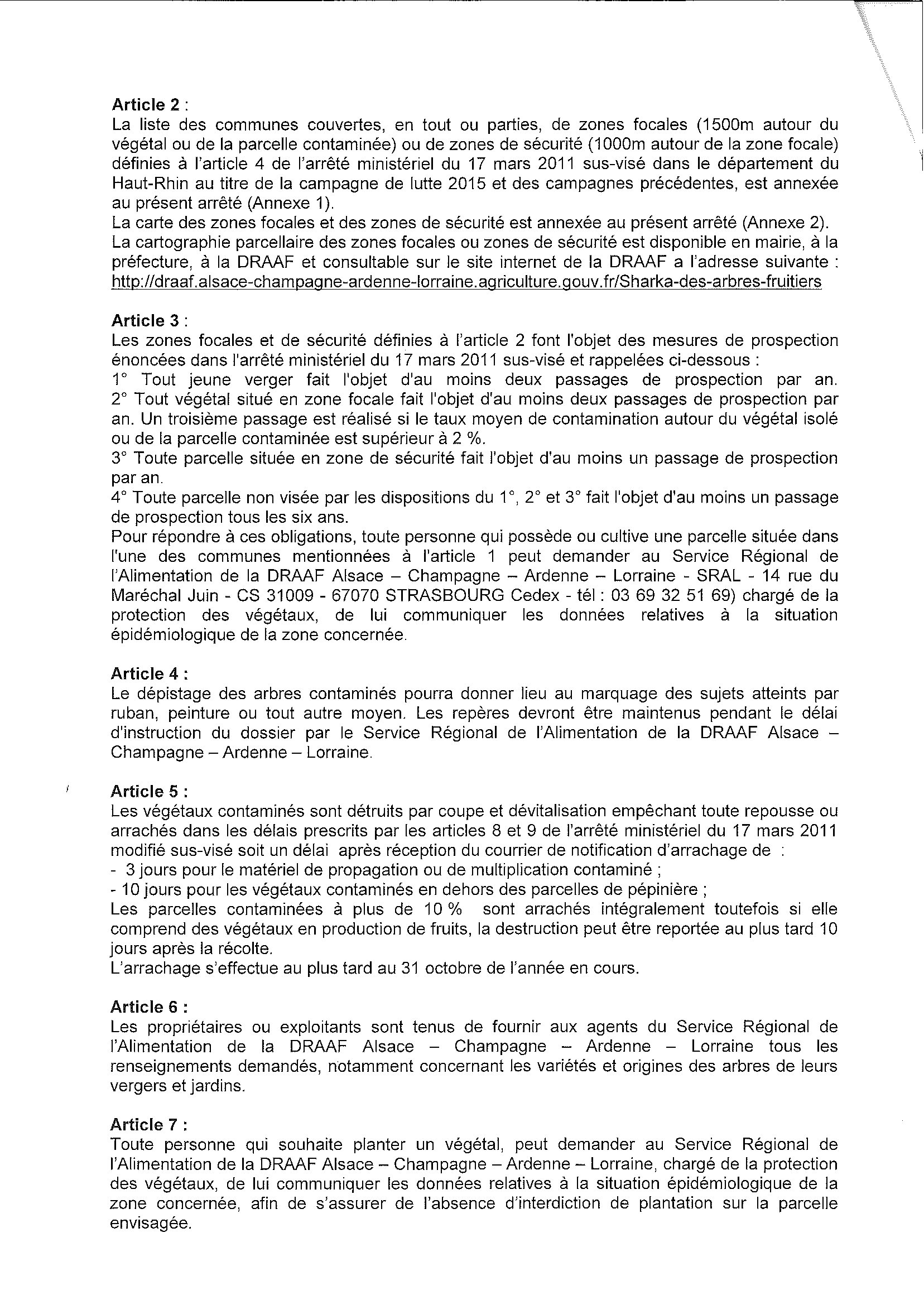 Arrêté préfectoral définissant les périmètres de surveillance du Plum Pox Virus. Page2/4