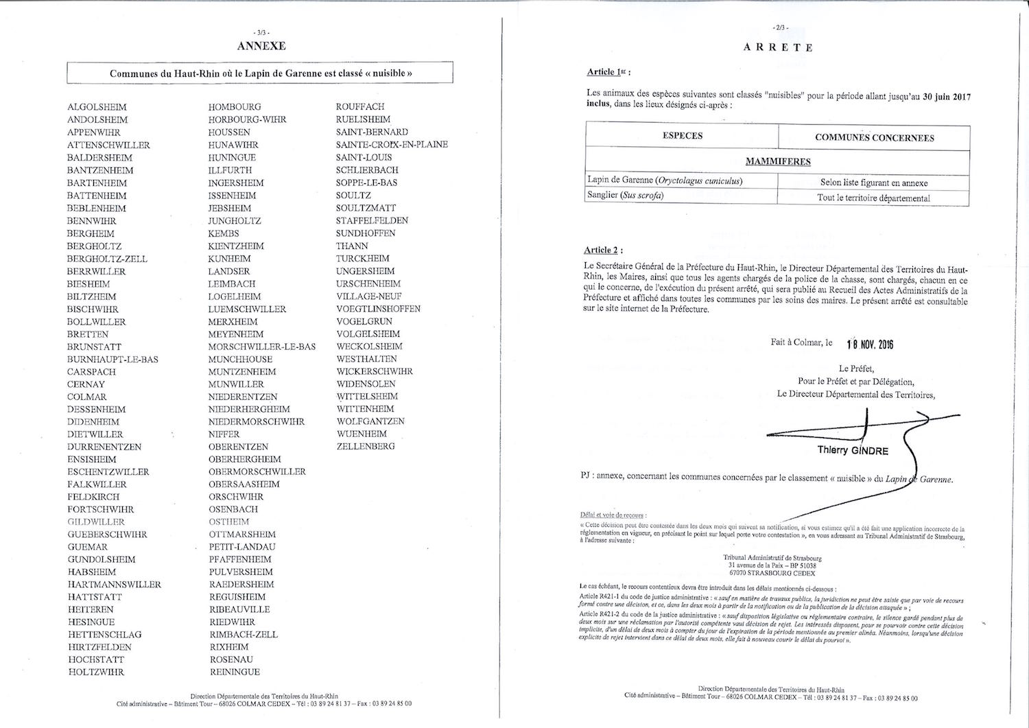  Arrêté préfectoral - liste des animaux nuisibles 2/2