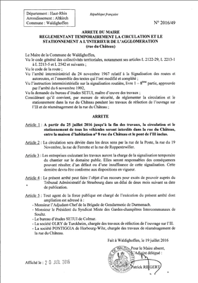 Arrêté règlementant la circulation et le stationnement - rue du chateau
