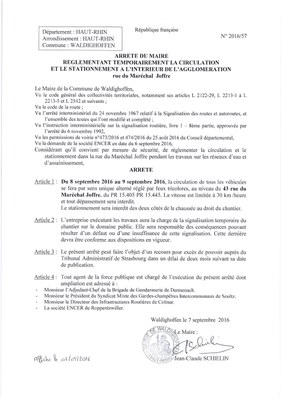Arrêté règlementant la circulation et le stationnement rue du Maréchal Joffre