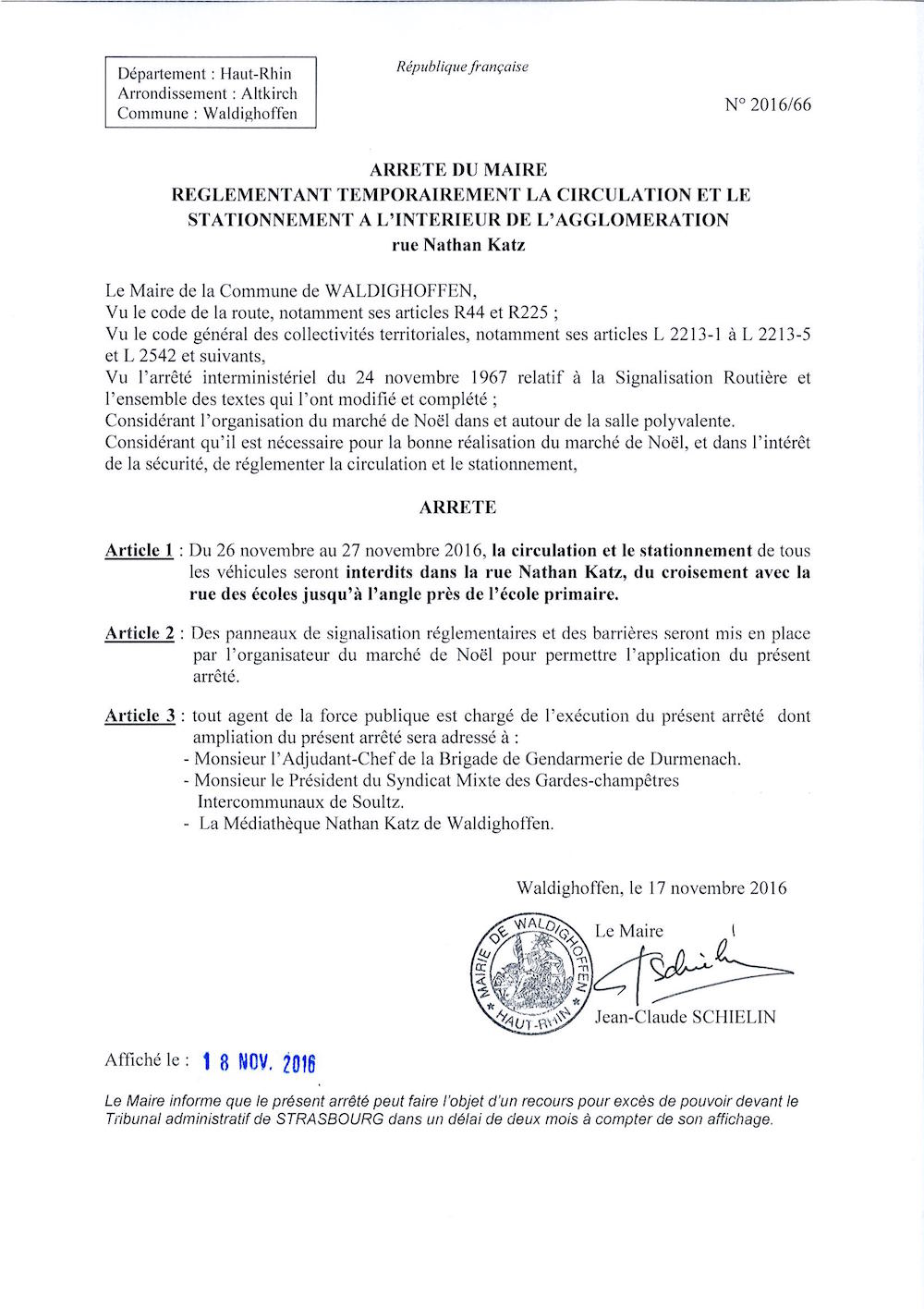 Arrêté règlementant temporairement la circulation et le stationnement rue Nathan Katz