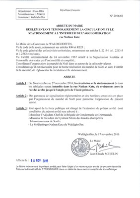 Arrêté règlementant temporairement la circulation et le stationnement rue Nathan Katz