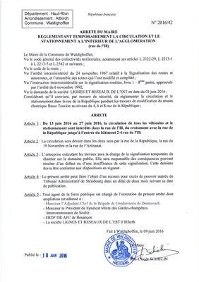 Arrêté réglementant temporairement la circulation et le stationnement rue de l'Ill