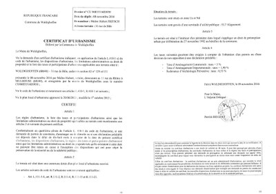 Certificat d'urbanisme délivré à Maître FRITSCH