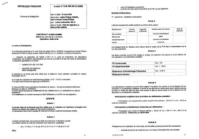 Certificat d'urbanisme délivré à Maître KOENIG, notaire 