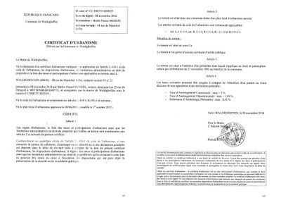 Certificat d'urbanisme délivré à Maître MENDEL