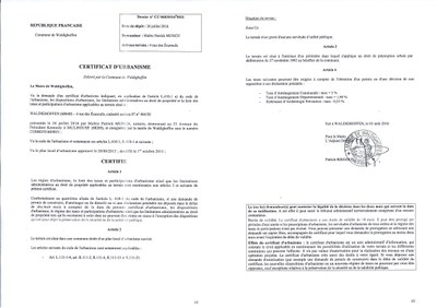 Certificat d'urbanisme délivré à Maître MUNCH, notaire