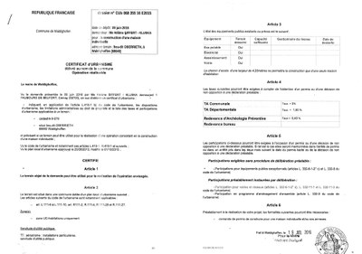 Certificat d'urbanisme délivré à Maître SIFFERT-KLUSKA, notaire