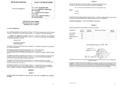 Certificat d'urbanisme délivré à OSIRIS SAS représenté par RITTER Philippe