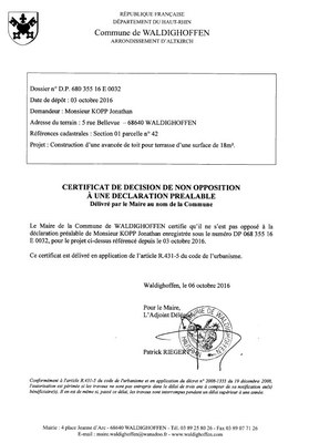 Décision à la déclaration préalable de M. KOPP Jonathan