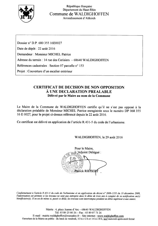 Décision à la déclaration préalable de M. MICHEL