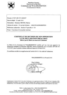 Décision à la déclaration préalable de M. MICHEL