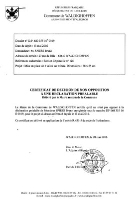 Décision à la déclaration préalable de M. SPIESS