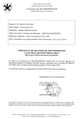  Décision à la déclaration préalable de Mme ROGER Jocelyne