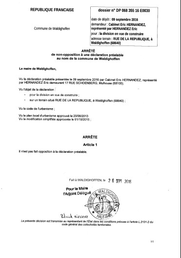 Décision à la déclaration préalable du Cabinet Eric HERNANDEZ