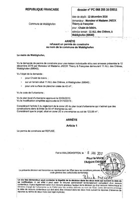 Décision à la demande de construire de M. et Mme JAECK Thierry