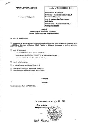 Décision à la demande de constuire de M. et Mme EGLIN