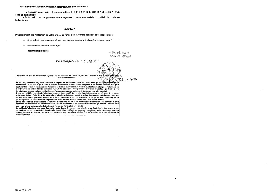 Demande de certificat d'urbanisme opérationnel pour un terrain situé dans la rue du Château