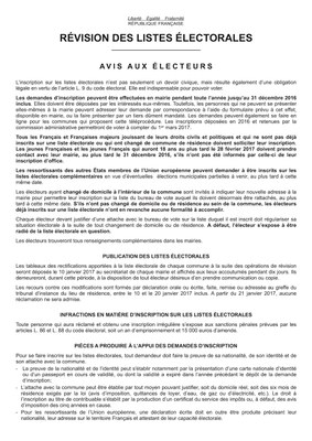 Révision des listes électorales- avis aux électeurs 2016/2017