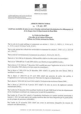 Arrêté préfectoral - plan national anti-dissémination du chikungunya et de la dengue
