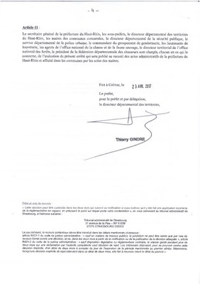 Arrêté prescrivant l'organisation de chasses de l'espèce sanglier 